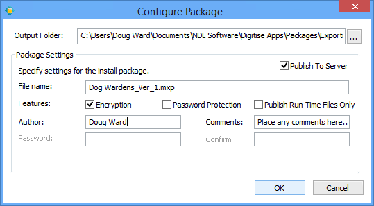 Picture showing the Configure Package dialog box.